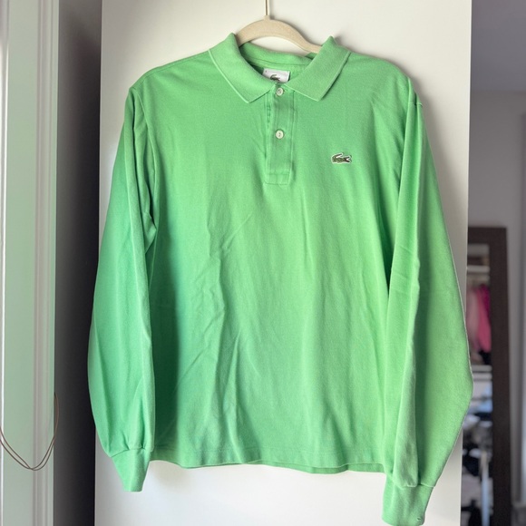 💚 VINTAGE LACOSTE GREEN LONG SLEEVE UNISEX POLO MADE IN FRANCE PERU - Picture 2 of 7